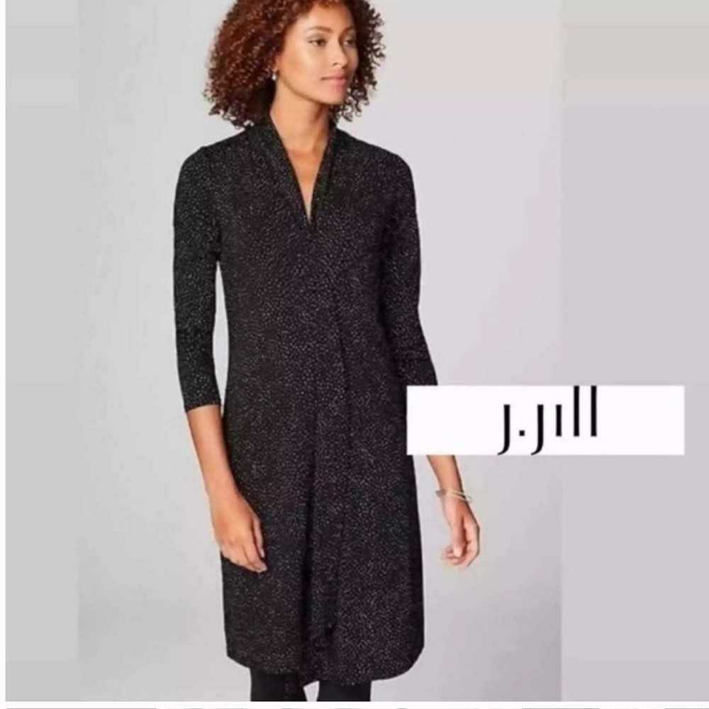 J. Jill Wearever Collection Black White Dot Soft Knit Dress Sz S Long Sleeves